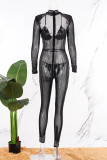 Zwarte Sexy Feest Elegante Kralen Hot Drill Asymmetrische Kraag Skinny Jumpsuits