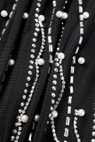 Schwarz Sexy Party Elegant Perlen Hot Drill Asymmetrischer Kragen Skinny Jumpsuits