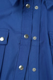 ブルー カジュアル ソリッド ベーシック ターンダウン カラー 半袖 ドレス ドレス