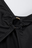Mini abito nero sexy dolce da festa quotidiana senza schienale in tinta unita con cinturino per spaghetti