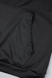 ブラック カジュアル ソリッド パッチワーク ベーシック フード付き襟 長袖 XNUMX ピース