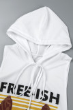 White Sexy Casual Letter Cartoon Print Cut Out Hooded Collar Tops