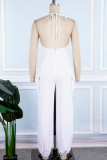 White Sexy Casual Daily Simplicity Pocket Slit Solid Color Spaghetti Strap Regular Jumpsuits