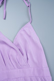 Фиолетовый сексуальный повседневный простой простой карманный разрез сплошной цвет спагетти ремень обычные комбинезоны
