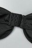 Black Sexy Party Elegant Patchwork Hot Drilling V-hals asymmetrische jurken