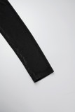 Schwarzes, lässiges, tägliches, elegantes, schlichtes, asymmetrisches Druckkleid mit einer Schulter und langen Kleidern