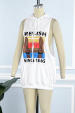Vit Sexig Casual Letter Cartoon Print Cut Out Hooded Collar Tops