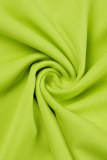 Groen Geel Casual Elegante Eenvoud Split Fold Effen Kleur Off-shoulder Lange mouw Twee stukken