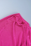 Rose Rood Casual Dagelijks Elegante Eenvoud Asymmetrische druk Een schouder lange jurkjurken