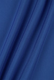 Abiti da abito a maniche corte con colletto alla rovescia di base solido casual blu