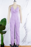 White Sexy Casual Daily Simplicity Pocket Slit Solid Color Spaghetti Strap Regular Jumpsuits