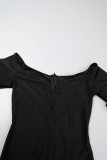 Zwarte sexy sportkleding Elegante effen effen kleur off-shoulder magere jumpsuits