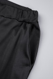 Noir décontracté solide patchwork basique col à capuche manches longues deux pièces