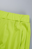 Groen Geel Casual Elegante Eenvoud Split Fold Effen Kleur Off-shoulder Lange mouw Twee stukken