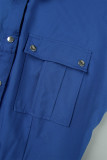 Blaue, lässige, einfarbige, kurzärmlige Basic-Kleider mit Umlegekragen