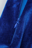 Синее сексуальное однотонное лоскутное вечернее платье с открытой спиной и разрезом на шее