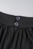 Robes plissées noires décontractées, couleur unie, ajourées, asymétriques, col rond
