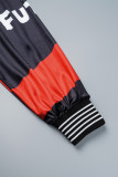 Zwarte casual sportkleding print patchwork gesp vest kraag bovenkleding