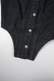 Black Sexy Casual Solid Asymmetrical Turndown Collar Tops