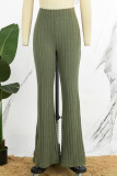 Pantalon décontracté de couleur unie, slim, basique, taille haute, conventionnel, vert