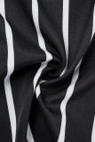 Zwarte casual gestreepte print patchwork turndown-kraagjurken