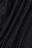 Robe irrégulière noire sexy, dos nu, fendue et pliée, col licou