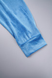 Cielo blu casual solido patchwork fibbia fessura colletto rovesciato manica lunga due pezzi