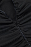 Negro Sexy Sólido Sin Espalda Hendidura Doble Halter Vestido Irregular Vestidos