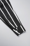 ブラック カジュアル ストライプ プリント パッチワーク ターンダウン カラー ドレス