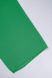 Grüne, elegante, solide, lange Kleider mit Patchwork-Reißverschluss und O-Ausschnitt