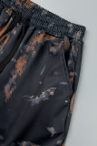 Schwarze, legere Batik-Basic-Hose mit normaler, hoher Taille und konventionellem Volldruck
