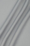 Серый сексуальный повседневный однотонный пэчворк с V-образным вырезом и длинными рукавами из двух предметов