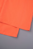 オレンジカジュアルソリッドパッチワークVネック長袖ツーピース