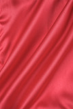 Rote, süße, einfarbige, unregelmäßige Kleider mit Patchwork-POLO-Kragen