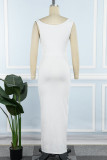 Vestido branco casual doce sólido patchwork fenda dobrável com decote em V vestidos irregulares