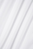 ホワイト カジュアル スイート ソリッド パッチワーク スリット フォールド V ネック イレギュラー ドレス ドレス