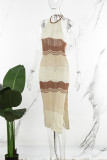 Kaki sexy patchwork backless split halter lange jurk jurken