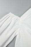 Witte casual effen asymmetrische schuine kraag tops