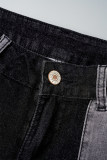 Vaqueros de mezclilla ajustados de cintura alta con contraste de patchwork informales negros (sujeto al objeto real)
