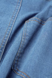 Short en jean skinny décontracté uni patchwork taille moyenne bleu profond