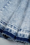 Diepblauwe casual patchwork geplooide normale denimrokken met hoge taille