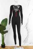 Svarta Casual Solid Broderade V-hals Skinny Jumpsuits