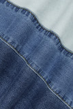 Blauwe casual skinny denim jeans met contrasterende contrasterende taille en hoge taille (afhankelijk van het werkelijke doel)