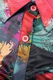 Tops de cuello de camisa de patchwork con estampado casual multicolor