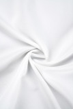 Blusas brancas assimétricas com decote em O de cor sólida