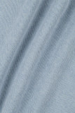Light Blue Casual Solid Patchwork Turndown Collar Long Sleeve Regular Denim Jacket