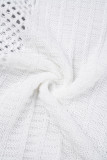 Weiße, sexy, feste Bandage, ausgehöhlt, durchsichtig, rückenfrei, O-Ausschnitt, lange Ärmel, zweiteilig