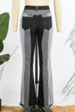 Jeans skinny in denim a vita alta a contrasto patchwork casual nero (soggetto all'oggetto reale)