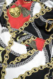 Черный повседневный кардиган с принтом и отложным воротником, верхняя одежда