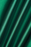 Зеленые элегантные однотонные лоскутные длинные платья с застежкой-молнией и круглым вырезом